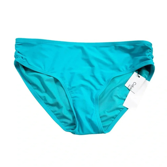 NWT Calvin Klein 50 SPF Ruched Sides Hipster Bikini Bottoms Aqua size XL - Picture 4 of 10